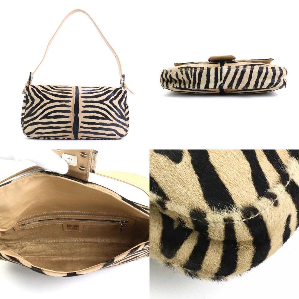 Fendi Baguette Shoulder Bag Beige Tan Black Silver Harako Leather - Picture 3 of 4